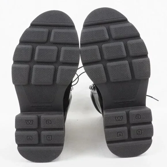 Alexander Wang Atlas Leather Lace-Up Platform Combat Rugged Boots in Black - Picture 9 of 16